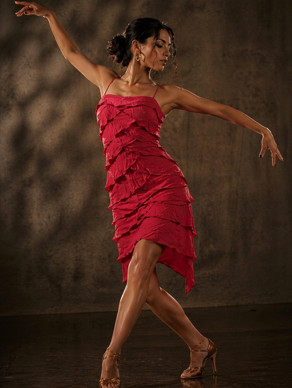 Vintage Tadashi red Asymmetrical ruffles dress S